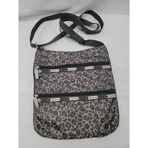 LeSportsac Crossbody Leopard Cheetah Print Triple Zip Handbag 10x9 Green